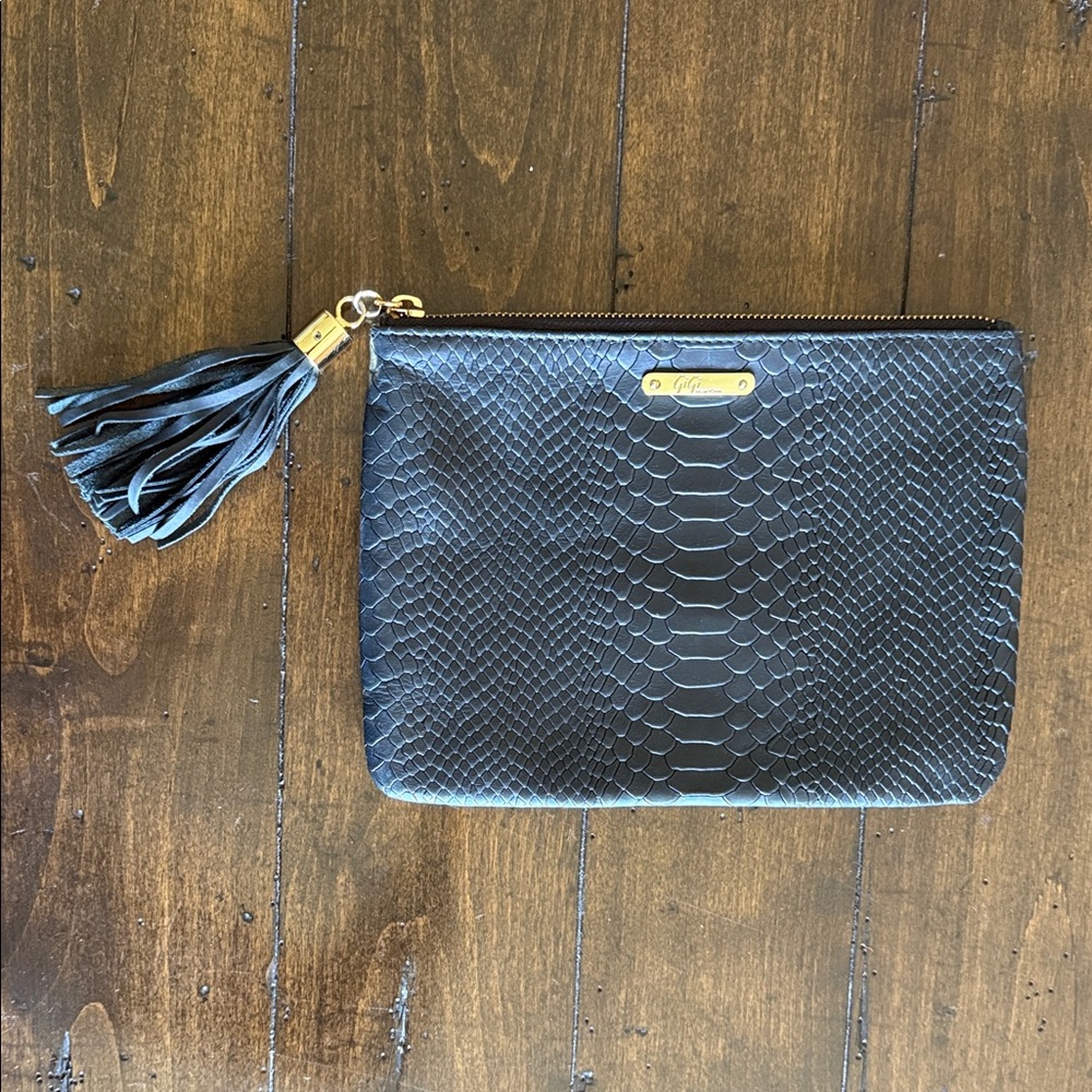 GiGi New York Black Textured Clutch with Tassel